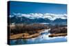 A Man Fly Fishes In A Spring Creek In Paradise Valley, Montana On A Beautiful Wintry Day-Ben Herndon-Stretched Canvas