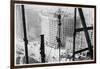 A Man Hangs Precariously from a Line During the Construction of a Skyscraper in New York-null-Framed Photographic Print