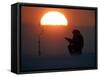 A Man Icefishes on the Frozen Finnish Gulf at Sunset Outside St.Petersburg-null-Framed Stretched Canvas