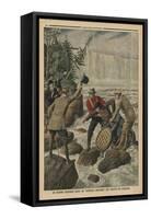 A Man in a Barrel Crossing the Niagara Falls-French School-Framed Stretched Canvas
