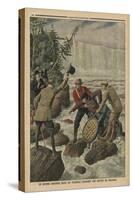 A Man in a Barrel Crossing the Niagara Falls-French School-Stretched Canvas