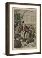 A Man in a Barrel Crossing the Niagara Falls-French School-Framed Giclee Print