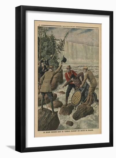 A Man in a Barrel Crossing the Niagara Falls-French School-Framed Giclee Print