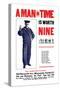 A Man in Time is Worth Nine, U.S. Navy, c.1917-null-Stretched Canvas