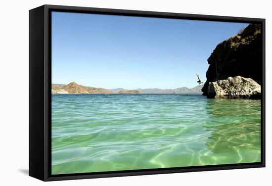 A Man Jumps into a Bay Near Loreto, Baja Sur, Mexico-Bennett Barthelemy-Framed Stretched Canvas