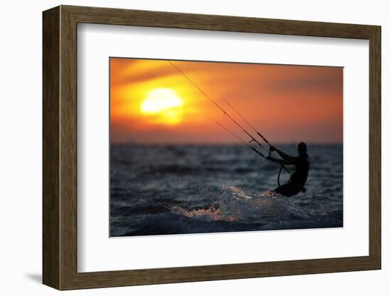 A Man Kite Surfs in the Mediterranean Sea in Ashkelon-Amir Cohen-Framed Photographic Print