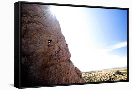 A Man Lead Climbing a Sport Route at Cochise Stronghold in Southern Arizona-Bennett Barthelemy-Framed Stretched Canvas