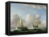 A Man-O-War in a Swell and a Sailing Boat-Peter Monamy-Framed Stretched Canvas