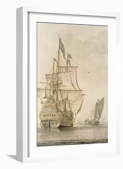 A Man-O'-War under Sail Seen from the Stern with a Boeiler Nearby-Cosimo Rosselli-Framed Giclee Print