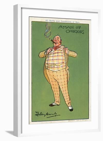 A Man of Cheques: a Fat Wealthy Man Wearing a Checked Suit (Chromolitho)-Dudley Hardy-Framed Giclee Print