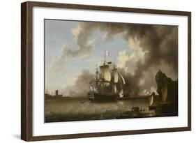 A Man of War in a Harbour (Oil on Canvas)-Richard Wright-Framed Giclee Print