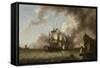 A Man of War in a Harbour (Oil on Canvas)-Richard Wright-Framed Stretched Canvas