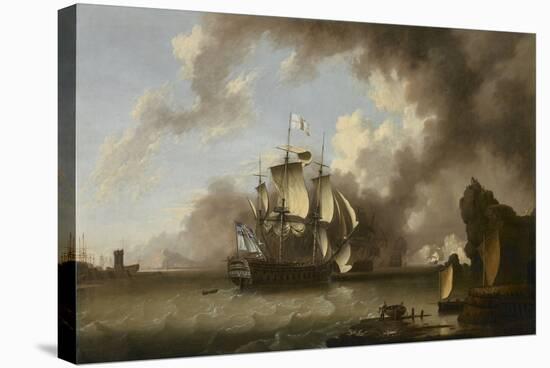 A Man of War in a Harbour (Oil on Canvas)-Richard Wright-Stretched Canvas