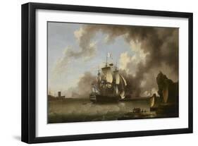 A Man of War in a Harbour (Oil on Canvas)-Richard Wright-Framed Giclee Print