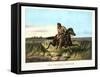 A man on a horse in the middle of prairie with a group of riders following him in the background.-Vernon Lewis Gallery-Framed Stretched Canvas