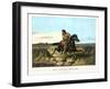 A man on a horse in the middle of prairie with a group of riders following him in the background.-Vernon Lewis Gallery-Framed Art Print