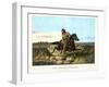 A man on a horse in the middle of prairie with a group of riders following him in the background.-Vernon Lewis Gallery-Framed Art Print