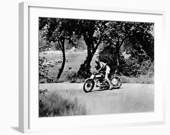 A Man on a Norton Bike Taking Part in the Belgian Grand Prix, 1924-null-Framed Photographic Print