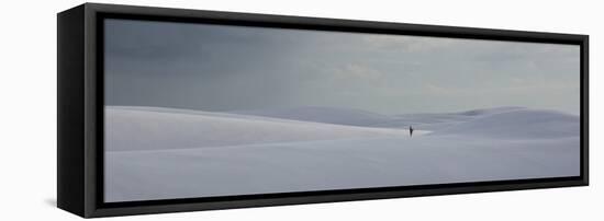 A Man on the Sand Dunes in Lencois Maranhenses National Park on a Stormy Afternoon-Alex Saberi-Framed Stretched Canvas