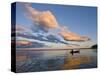 A Man Paddles a Canoe at Sunset on Lake Sebago.-Sergio Ballivian-Stretched Canvas