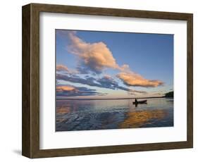 A Man Paddles a Canoe at Sunset on Lake Sebago.-Sergio Ballivian-Framed Photographic Print