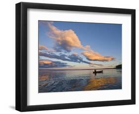 A Man Paddles a Canoe at Sunset on Lake Sebago.-Sergio Ballivian-Framed Photographic Print