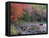 A Man Paddles His Canoe, Seboeis Lake, Millinocket, Maine, USA-Jerry & Marcy Monkman-Framed Stretched Canvas