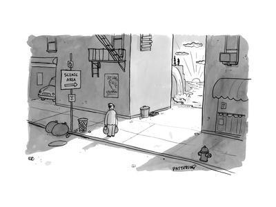 A Man Passing An Alley With A Sign Pointing To Scenic Area With A Valley New Yorker Cartoon Premium Giclee Print Jason Patterson Allposters Com
