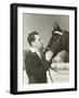 A Man Petting His Horse-null-Framed Photo