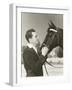 A Man Petting His Horse-null-Framed Photo