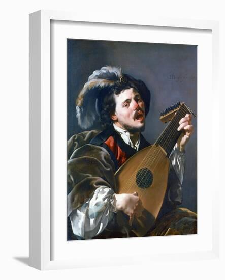 A Man Playing a Lute, 1624-Hendrick Ter Brugghen-Framed Giclee Print