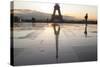 A Man Playing a Saxophone in Front of the Eiffel Tower, Paris, France, Europe-Julian Elliott-Stretched Canvas