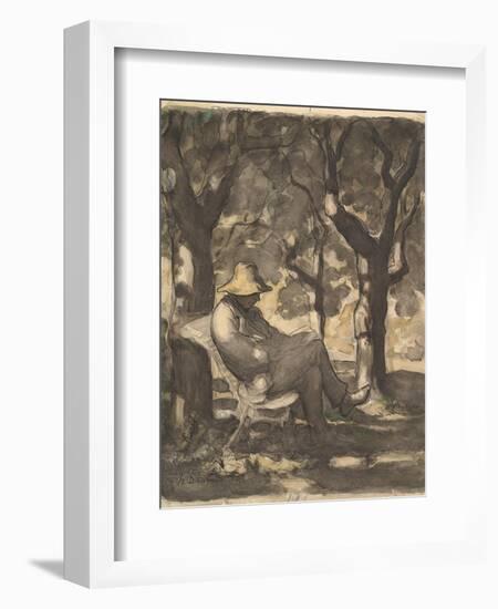 A Man Reading in a Garden, 1825-79-Honore Daumier-Framed Giclee Print