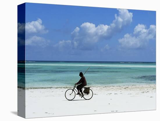 A Man Riding His Bicycle of Kiwengwa Beach, Island of Zanzibar, Tanzania, East Africa, Africa-Yadid Levy-Stretched Canvas