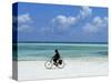 A Man Riding His Bicycle of Kiwengwa Beach, Island of Zanzibar, Tanzania, East Africa, Africa-Yadid Levy-Stretched Canvas