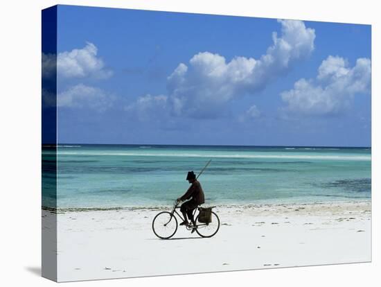 A Man Riding His Bicycle of Kiwengwa Beach, Island of Zanzibar, Tanzania, East Africa, Africa-Yadid Levy-Stretched Canvas