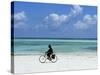 A Man Riding His Bicycle of Kiwengwa Beach, Island of Zanzibar, Tanzania, East Africa, Africa-Yadid Levy-Stretched Canvas