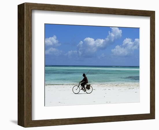 A Man Riding His Bicycle of Kiwengwa Beach, Island of Zanzibar, Tanzania, East Africa, Africa-Yadid Levy-Framed Photographic Print