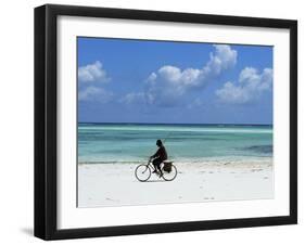 A Man Riding His Bicycle of Kiwengwa Beach, Island of Zanzibar, Tanzania, East Africa, Africa-Yadid Levy-Framed Photographic Print