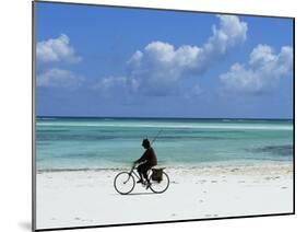 A Man Riding His Bicycle of Kiwengwa Beach, Island of Zanzibar, Tanzania, East Africa, Africa-Yadid Levy-Mounted Photographic Print