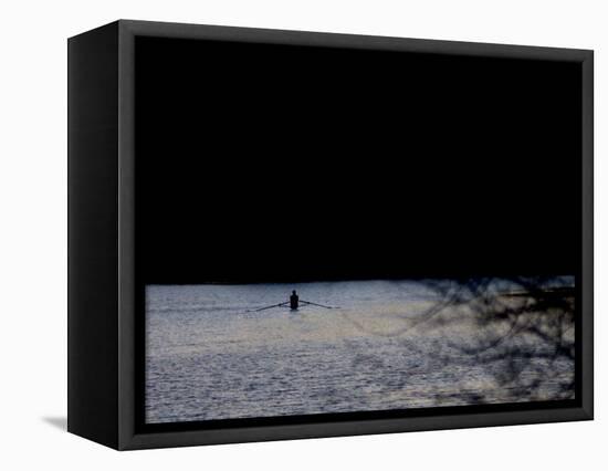 A Man Rows His Scull on Carnegie Lake-null-Framed Stretched Canvas