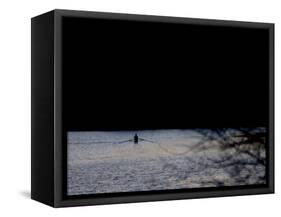 A Man Rows His Scull on Carnegie Lake-null-Framed Stretched Canvas