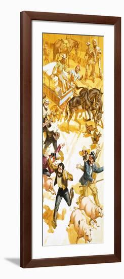 A Man Runs Through the Streets of San Francisco Announcing the Discovery of Gold-Angus Mcbride-Framed Giclee Print