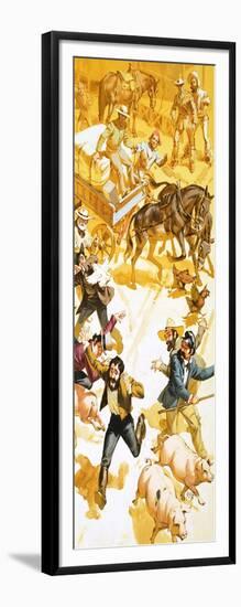 A Man Runs Through the Streets of San Francisco Announcing the Discovery of Gold-Angus Mcbride-Framed Giclee Print
