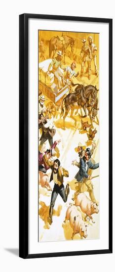 A Man Runs Through the Streets of San Francisco Announcing the Discovery of Gold-Angus Mcbride-Framed Giclee Print