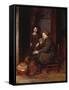 A Man Seated before a Fire Smoking a Pipe, with a Young Boy Standing Nearby-Esaias Boursse-Framed Stretched Canvas