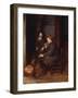 A Man Seated before a Fire Smoking a Pipe, with a Young Boy Standing Nearby-Esaias Boursse-Framed Giclee Print