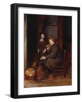 A Man Seated before a Fire Smoking a Pipe, with a Young Boy Standing Nearby-Esaias Boursse-Framed Giclee Print