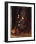 A Man Seated before a Fire Smoking a Pipe, with a Young Boy Standing Nearby-Esaias Boursse-Framed Giclee Print