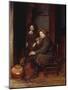 A Man Seated before a Fire Smoking a Pipe, with a Young Boy Standing Nearby-Esaias Boursse-Mounted Giclee Print